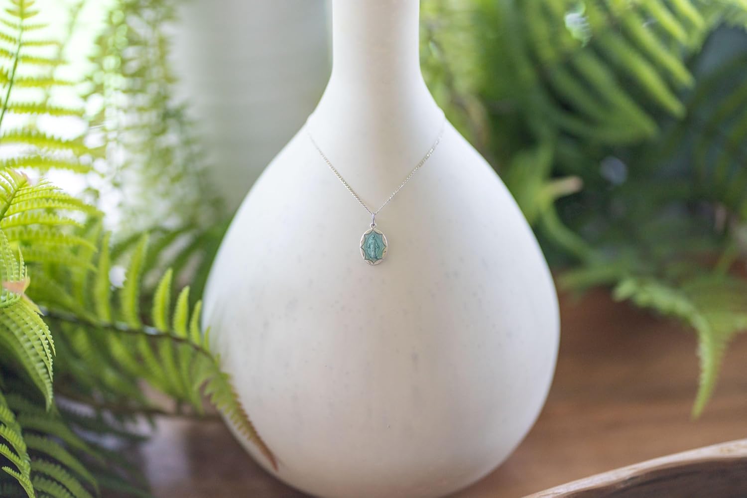 Heartland Store Women's Oval Blue Enamel Miraculous Medal Necklace - 18' Sterling Silver Chain - Elegant Religious Jewelry for Faith and Devotion - USA Made