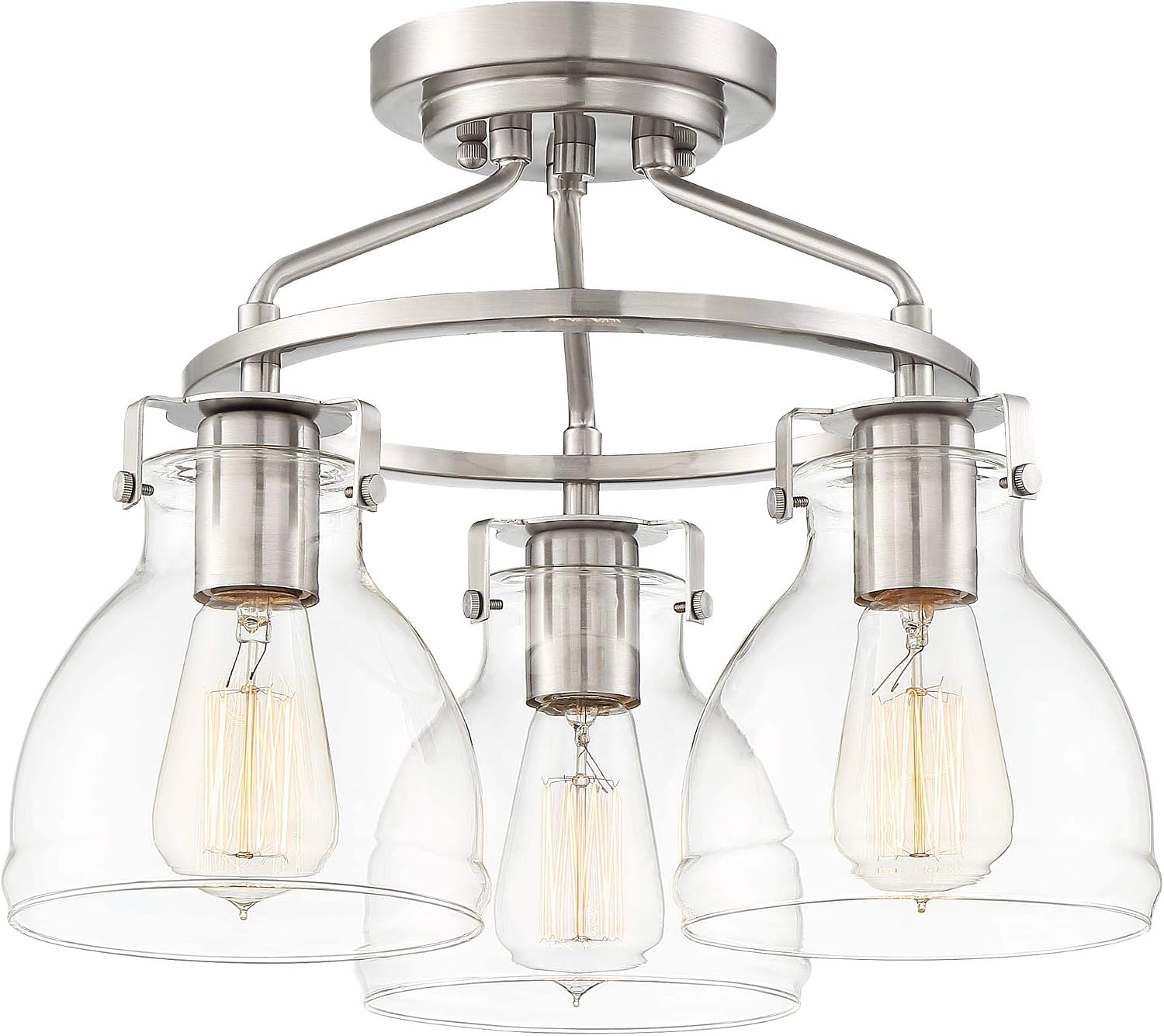 Possini Euro Design Bellis Modern Industrial Close to Ceiling Light Semi Flush Mount Fixture 14 1/2' Wide 3-Light Brushed Nickel Clear Glass Shade Bedroom Hallway Living Room Dining Room Bathroom