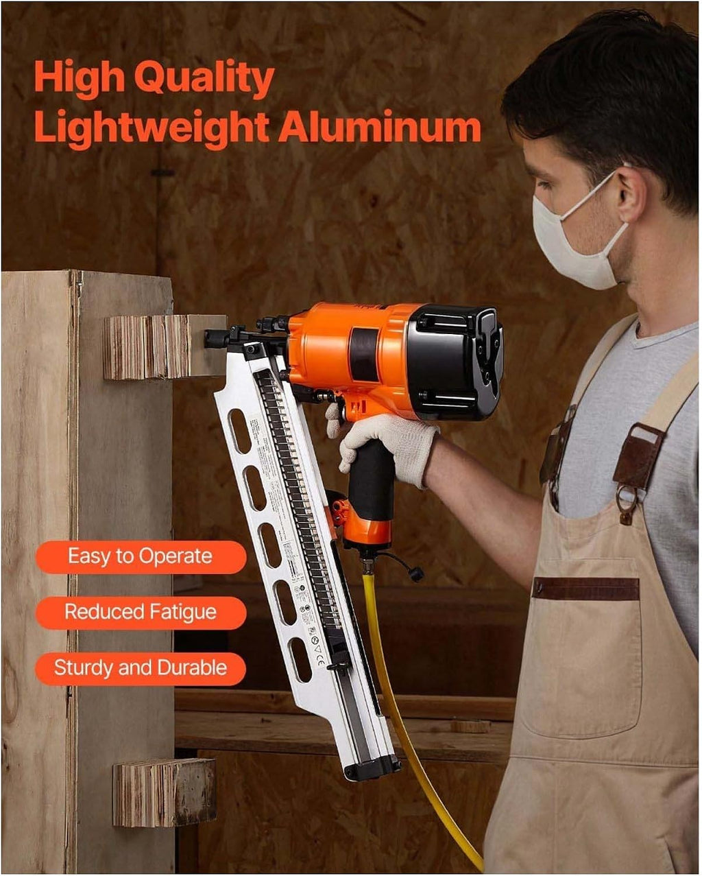 Framing Nailer 2-3.5 Inch 21 Degree Pneumatic Nail Gun, Full Round Head, 80-120 PSI, Pro Nailer for Wood Framing, Construction, Roofing & DIY Projects