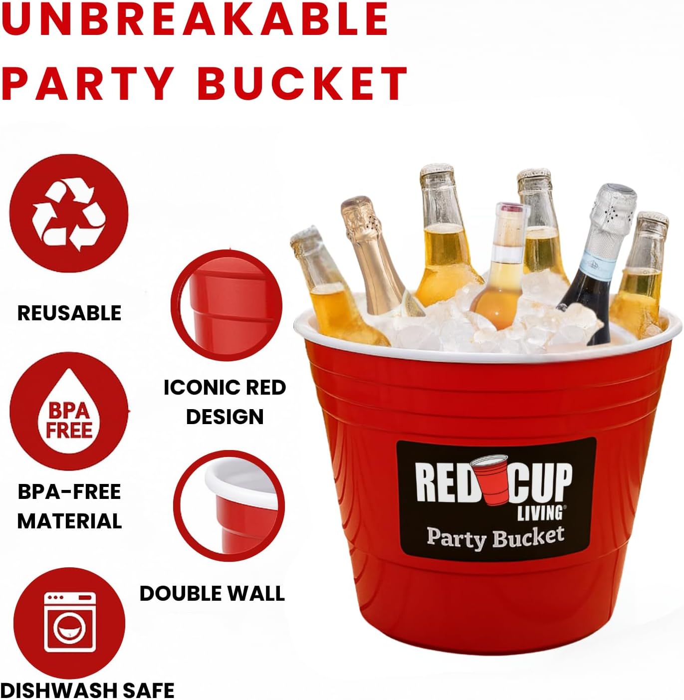Reusable Red Plastic Ice Bucket for Parties - Large Beverage Tub, Wine Cooler, Beer Bucket, Drink Holder for Indoor/Outdoor Bars, Galvanized Tubs, Party Celebration, 201 Oz (Pack of 72)
