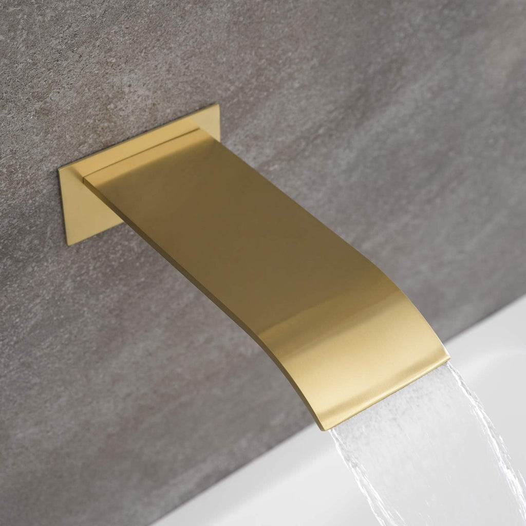 sumerain Tub and Shower Faucet System with Waterfall Tub Spout and Handheld Shower Head, Pressure-Balanced Valve, Brushed Gold