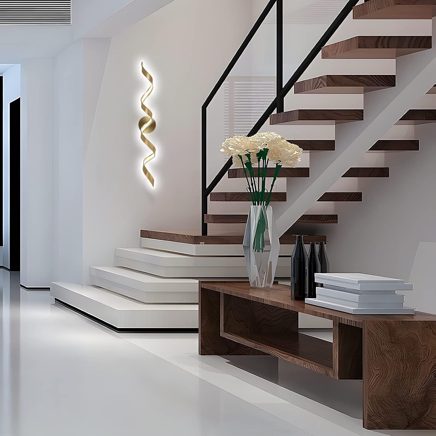 Dimmable Modern LED Bathroom Vanity Light 32 inch, 20W Spiral Design Gold Wall Light Fixtures for Bathroom, Living Room and Hallway, 6000K White Light