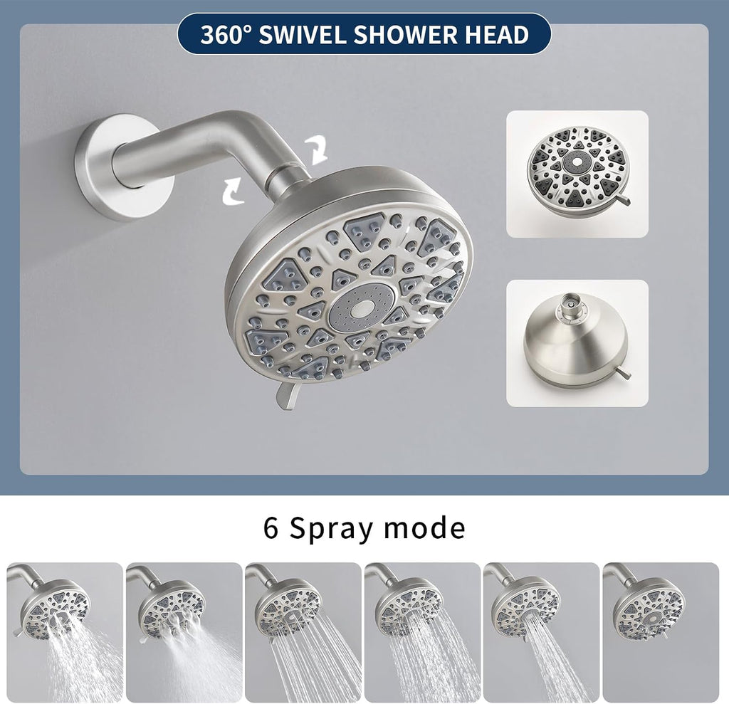 3 Handles Shower Faucet Set with Tub Spout Bathtub Shower Faucets Combo Set Shower System Complete Tub and Shower Trim Kit Brushed Nickel Shower Fixtures Brushed Nickel Shower Set