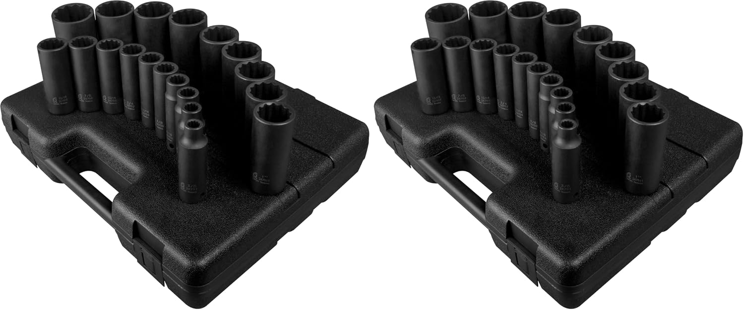 SUNEX TOOLS 2820 1/2-Inch Drive 12-Point SAE Deep Impact Set, 19 Piece (Pack of 2)