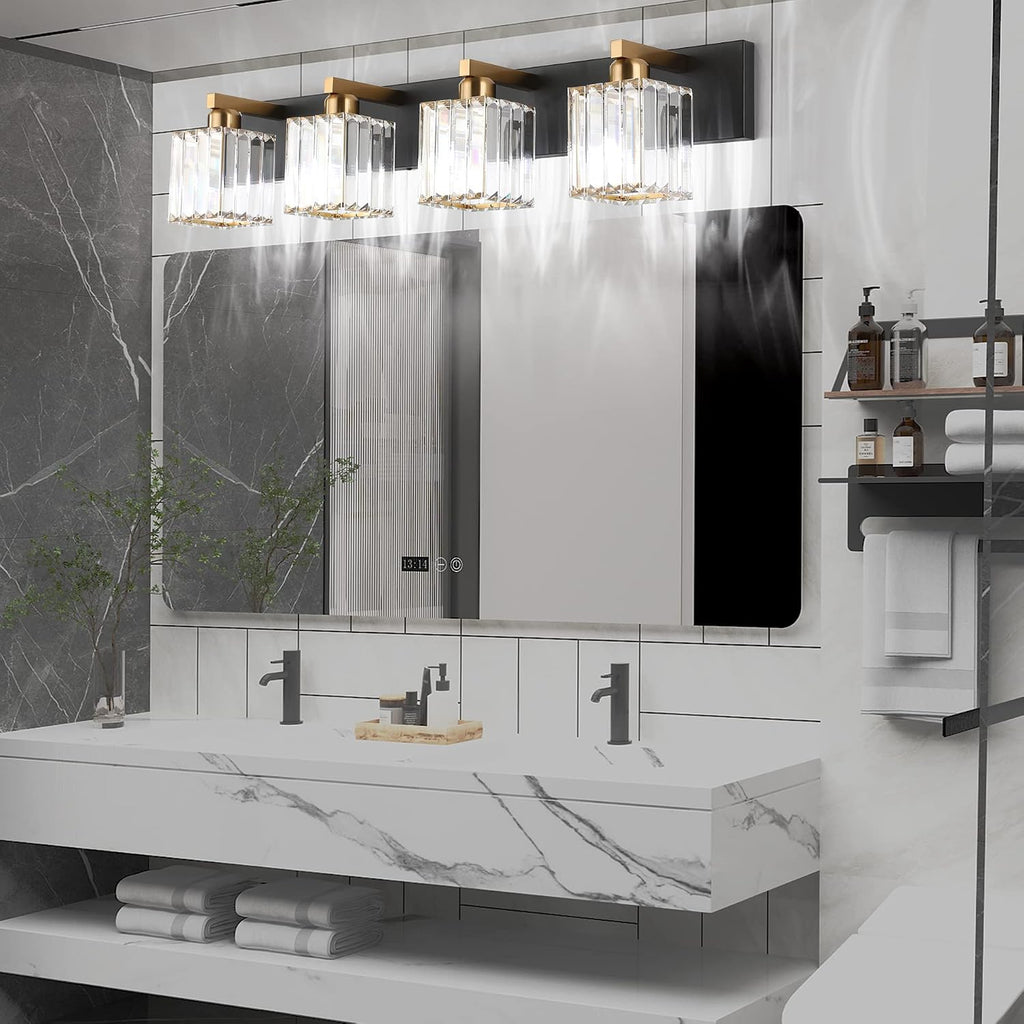 Aipsun Bathroom Vanity Light Fixtures Crystal Vanity Light for Bathroom 4 Light Modern Vanity Lighting (Exclude Bulb)