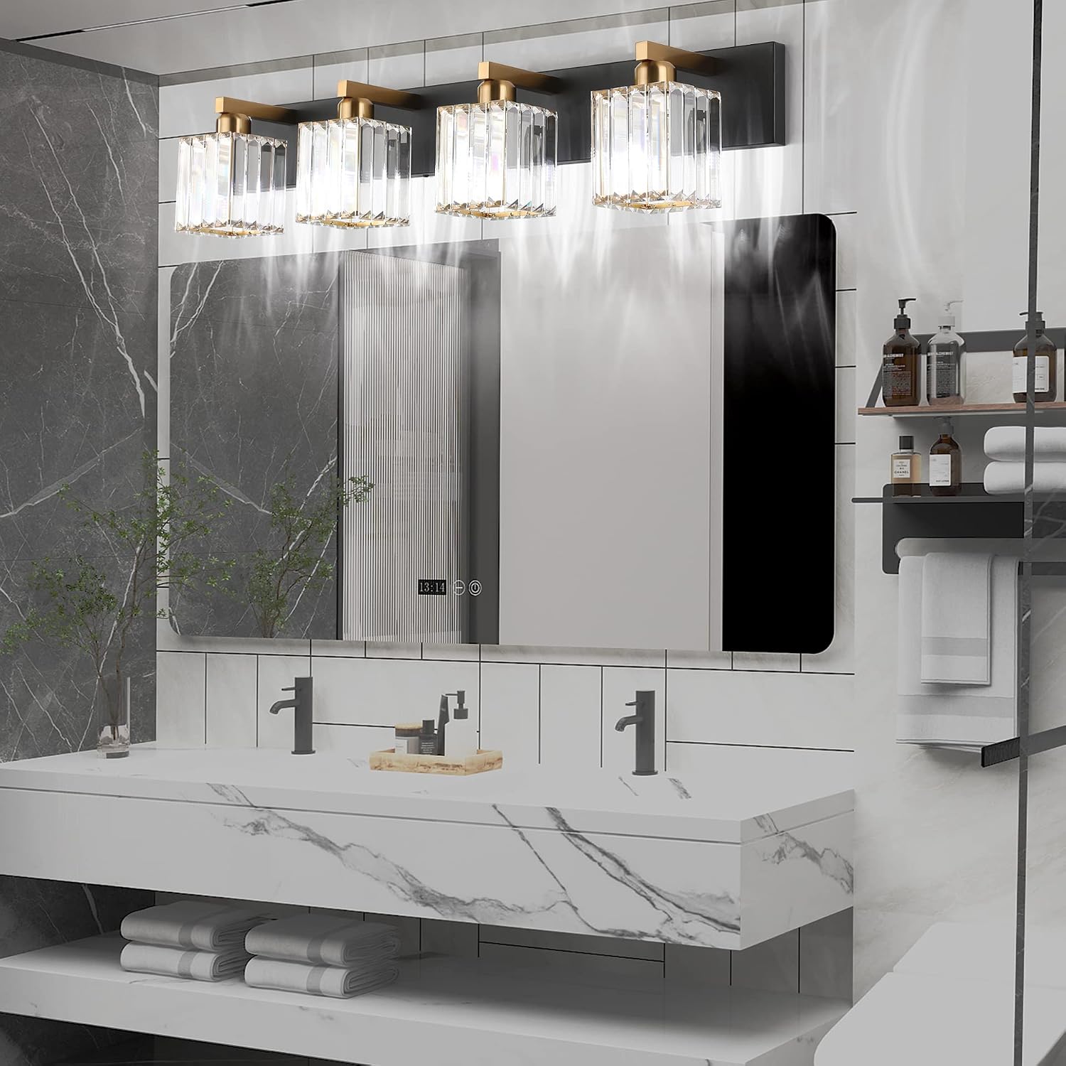 Aipsun Bathroom Vanity Light Fixtures Crystal Vanity Light for Bathroom 4 Light Modern Vanity Lighting (Exclude Bulb)