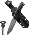 HX OUTDOORS Fixed Blade Camping Knife with Fire Starter, Premium DC53 Steel Full Tang Bushcraft Survival Knife with Kydex Sheath for EDC,Outdoor,Camping,Hiking（Black2