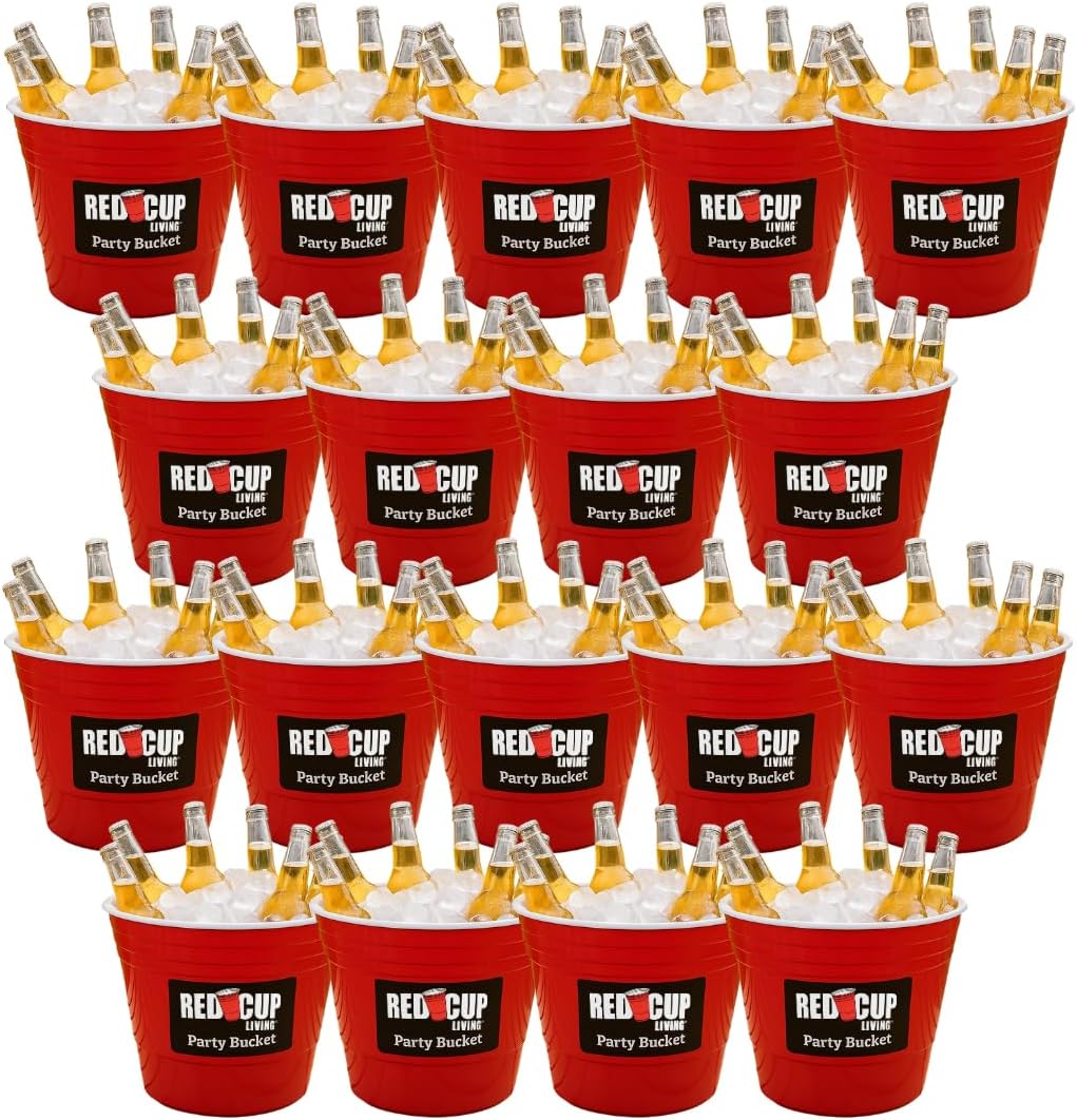 Red Cup Living Large Party Ice Bucket, 201 oz Insulated Drink Cooler for Parties, Bar & Kitchen, Durable Plastic Beer, Wine & Champagne Beverage Tub for Holiday (18)