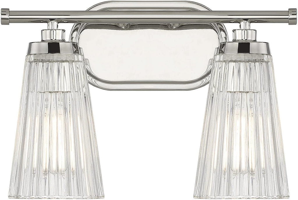 Savoy House 8-1745-2-109 Chantilly Vintage Traditional Clear Ribbed Glass Bathroom Vanity Wall Light, 2-Light 120 Total Watts, 10' H x 14' W, Polished Nickel