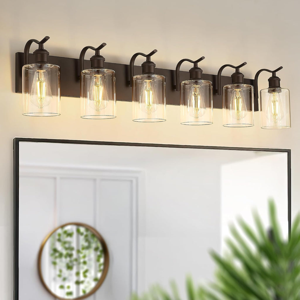 Bathroom Vanity Light Fixtures 6-Light Clear Glass Modern Wall Mounted Over Mirror Oil Rubbed Bronze - VL01ORB-6