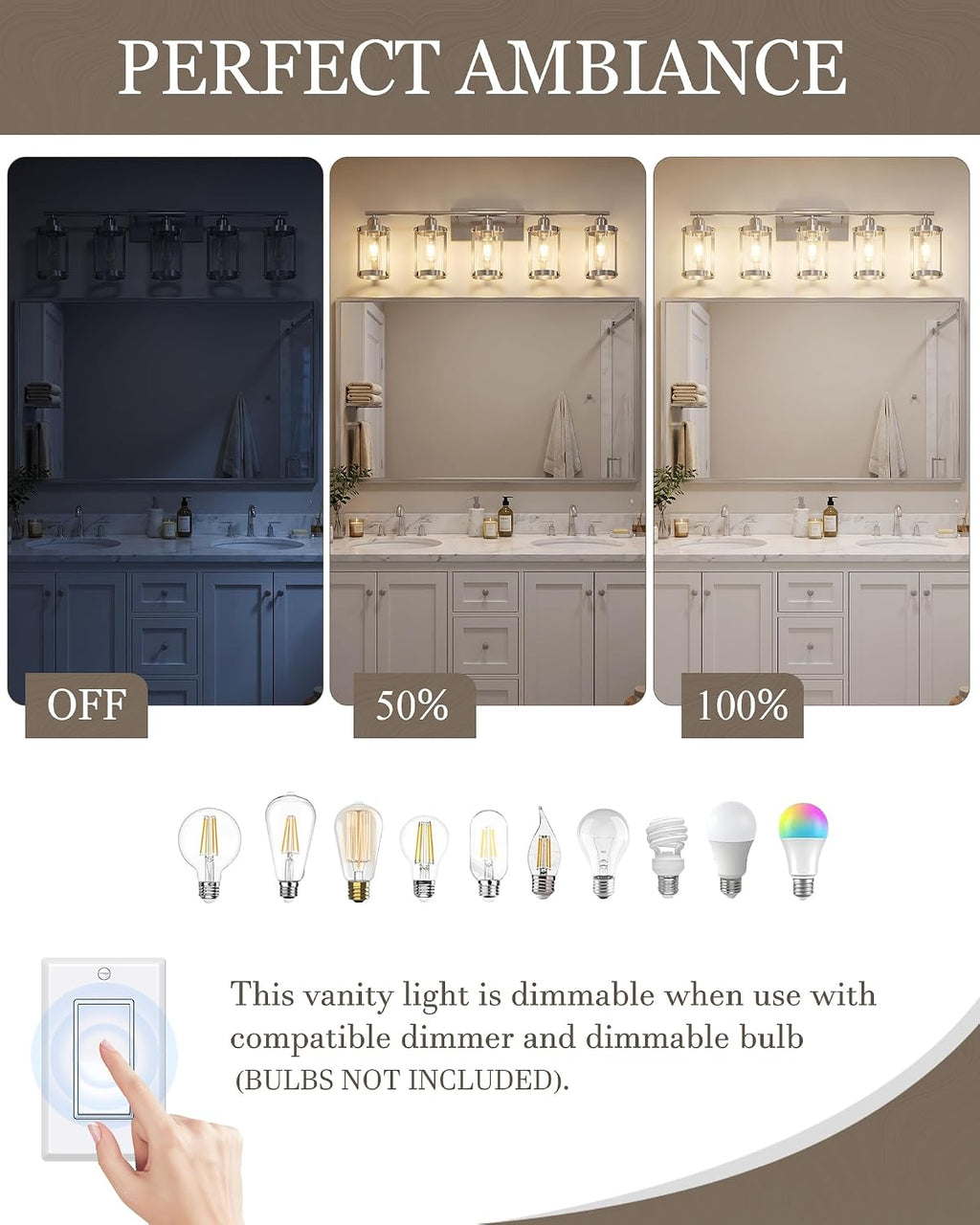 5-Light Brushed Nickel Bathroom Light Fixtures Over Mirror with Clear Glass and Metal Cage Shade, 38' UL-Listed Modern Farmhouse Wall Sconce for Bath, Hardwire E26, OS-3014BN-5W