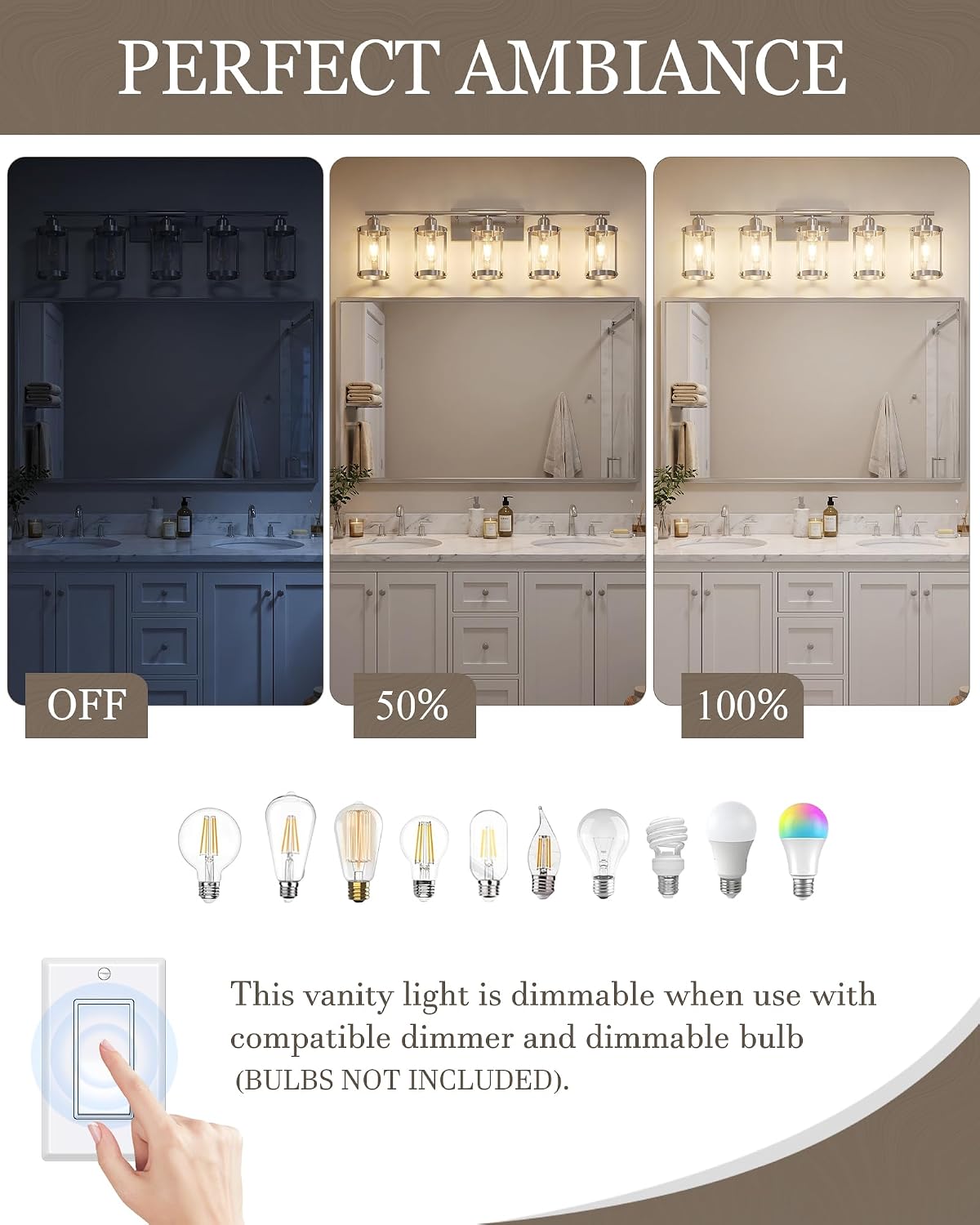 5-Light Brushed Nickel Bathroom Light Fixtures Over Mirror with Clear Glass and Metal Cage Shade, 38' UL-Listed Modern Farmhouse Wall Sconce for Bath, Hardwire E26, OS-3014BN-5W