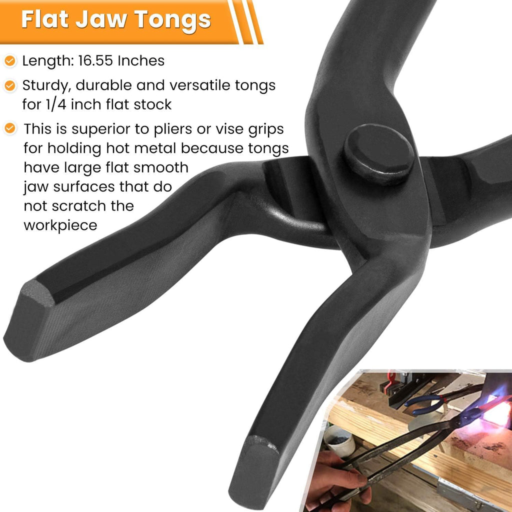 Beginner Blacksmith Tongs Knife Making Tong Set Bladesmith Forge Tong Tools Set Anvil Vise Includes 1/4 Flat Jaw, Pick Up, Scroll, 3/8 1/2 5/8 V-Bit Tongs (6 Piece)