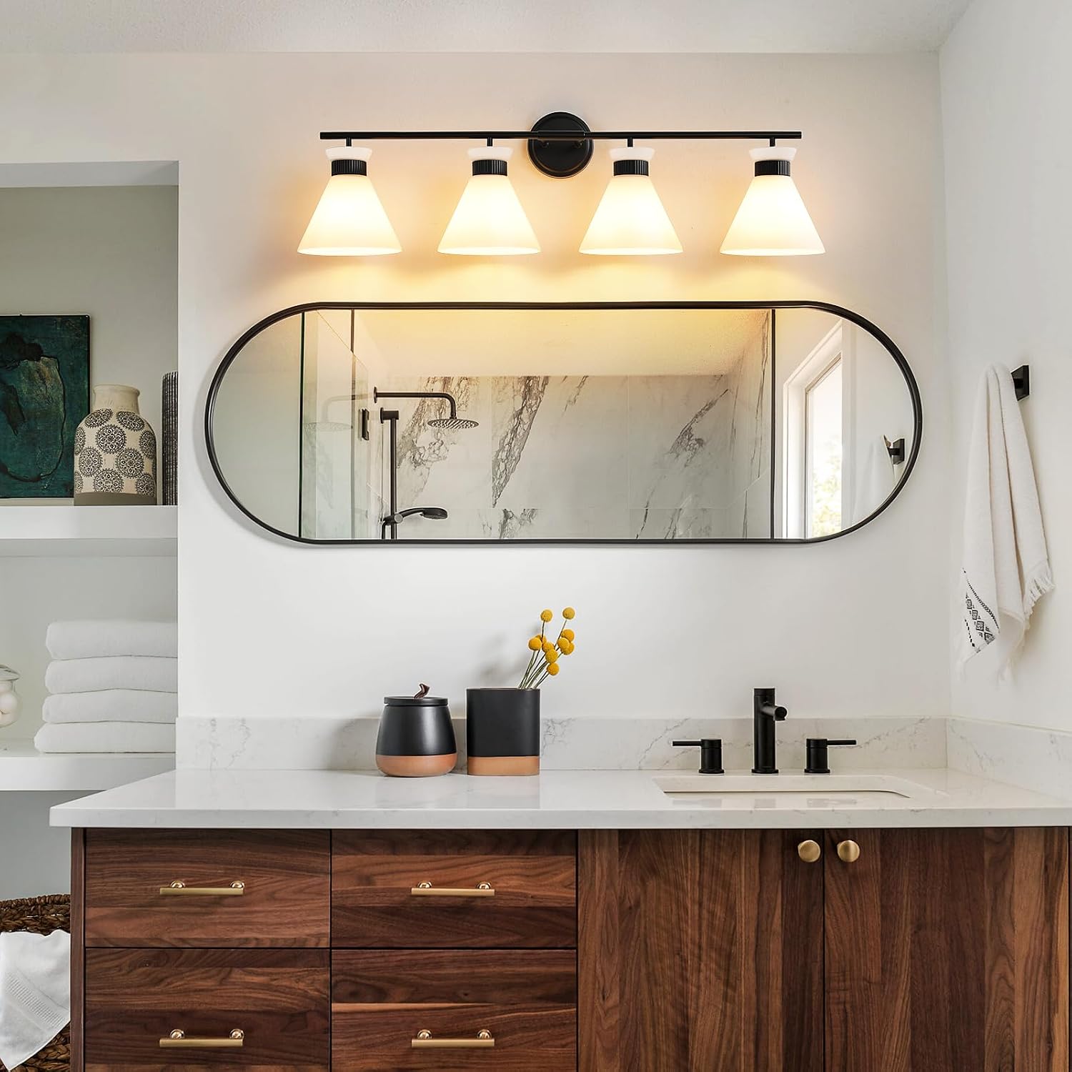 Black Bathroom Vanity Light Fixtures: Bathroom Lighting Fixtures over Mirror 36 inch with Milky White Frosted Glass, 4 Bulbs Farmhouse Vintage Vanity Lighting Bathroom Wall Light(Exclude Bulb)