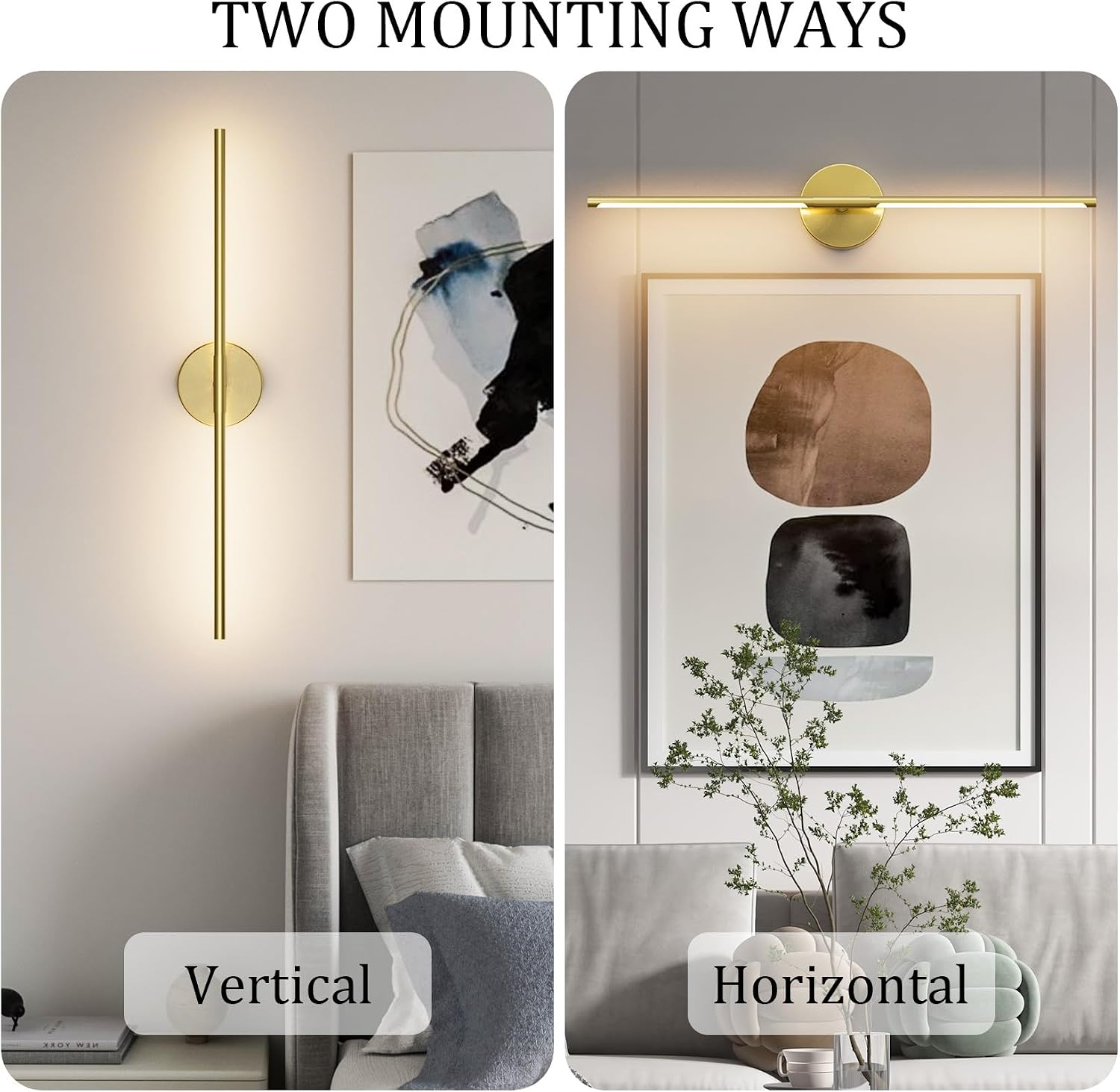 28In Gold Wall Sconce Set of Two,Modern Hardwired Bathroom Wall Sconces Vantiy Light 3000K LED 360° Rotatable for Bedroom Bathroom Living Room (2 Pack)