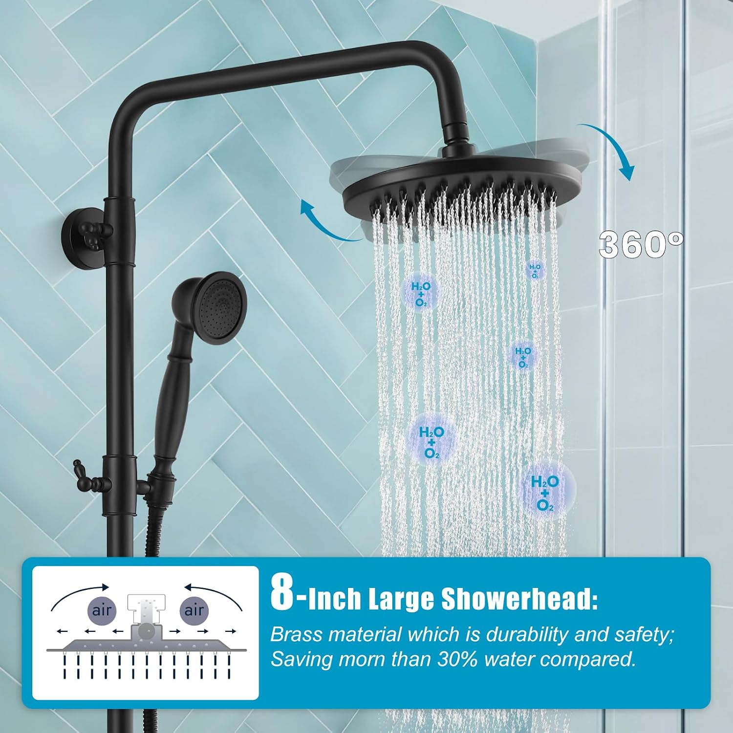 Matte Black Exposed Shower Faucet Fixture Set 8 Rain Shower Single Handle Triple Function Tub Spout Shower Fixture Combo System Unit Set