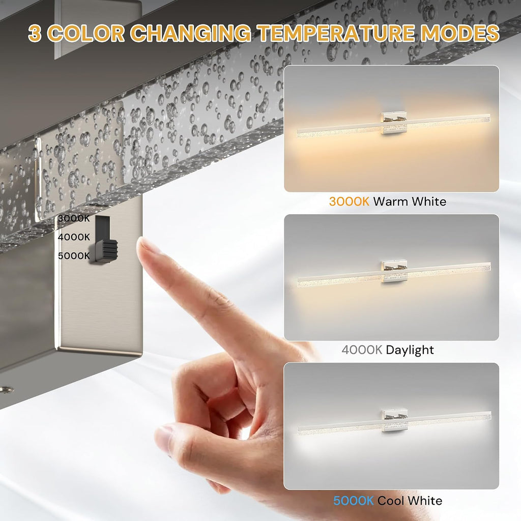 L LOHAS LED 48-Inch Bathroom Vanity Light Bar Over Mirror, Nickel Modern Bathroom Light Fixtures with Bubbled Acrylic Shade, 3CCT Adjustable LED Vanity Lights for Living Room Wall