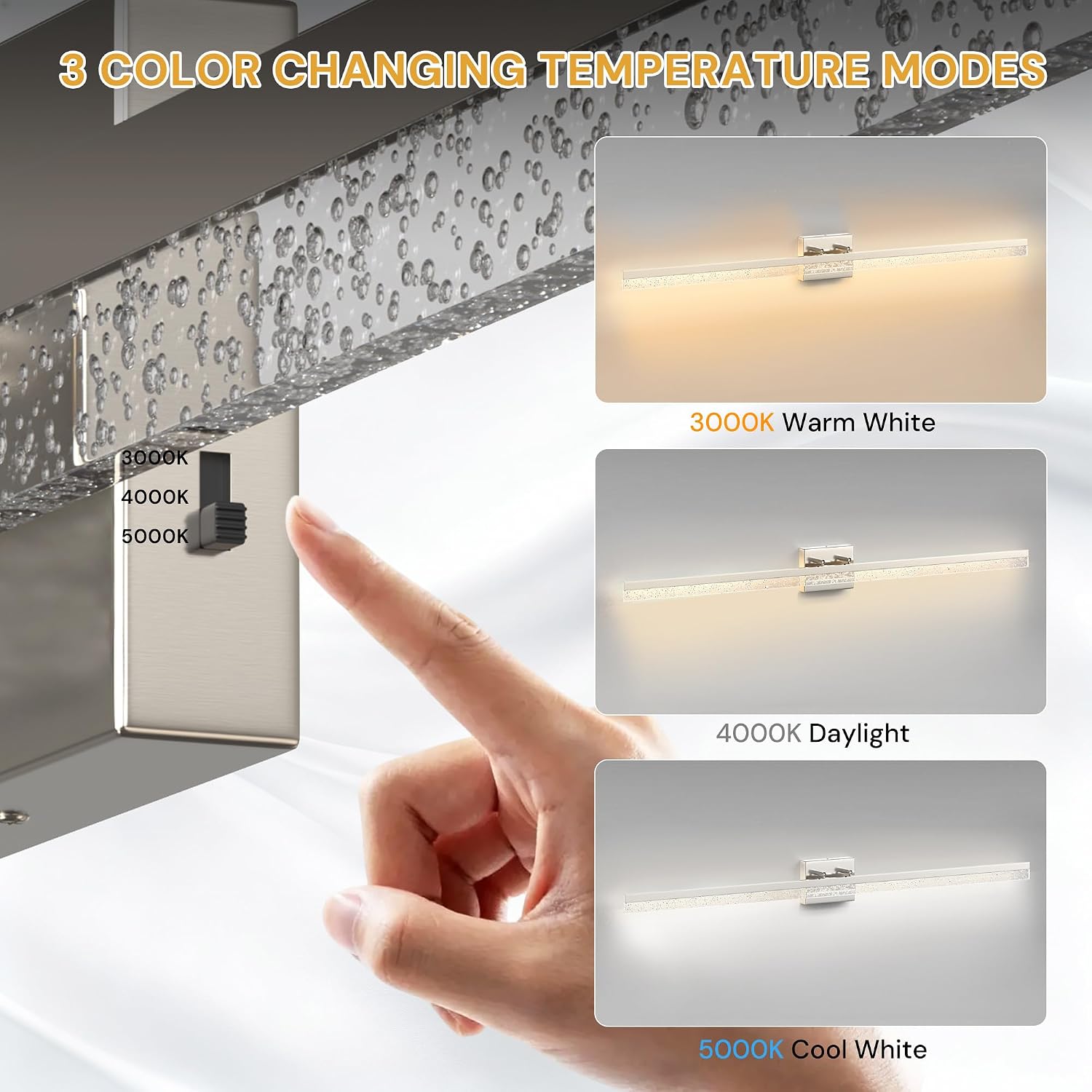 L LOHAS LED 48-Inch Bathroom Vanity Light Bar Over Mirror, Nickel Modern Bathroom Light Fixtures with Bubbled Acrylic Shade, 3CCT Adjustable LED Vanity Lights for Living Room Wall