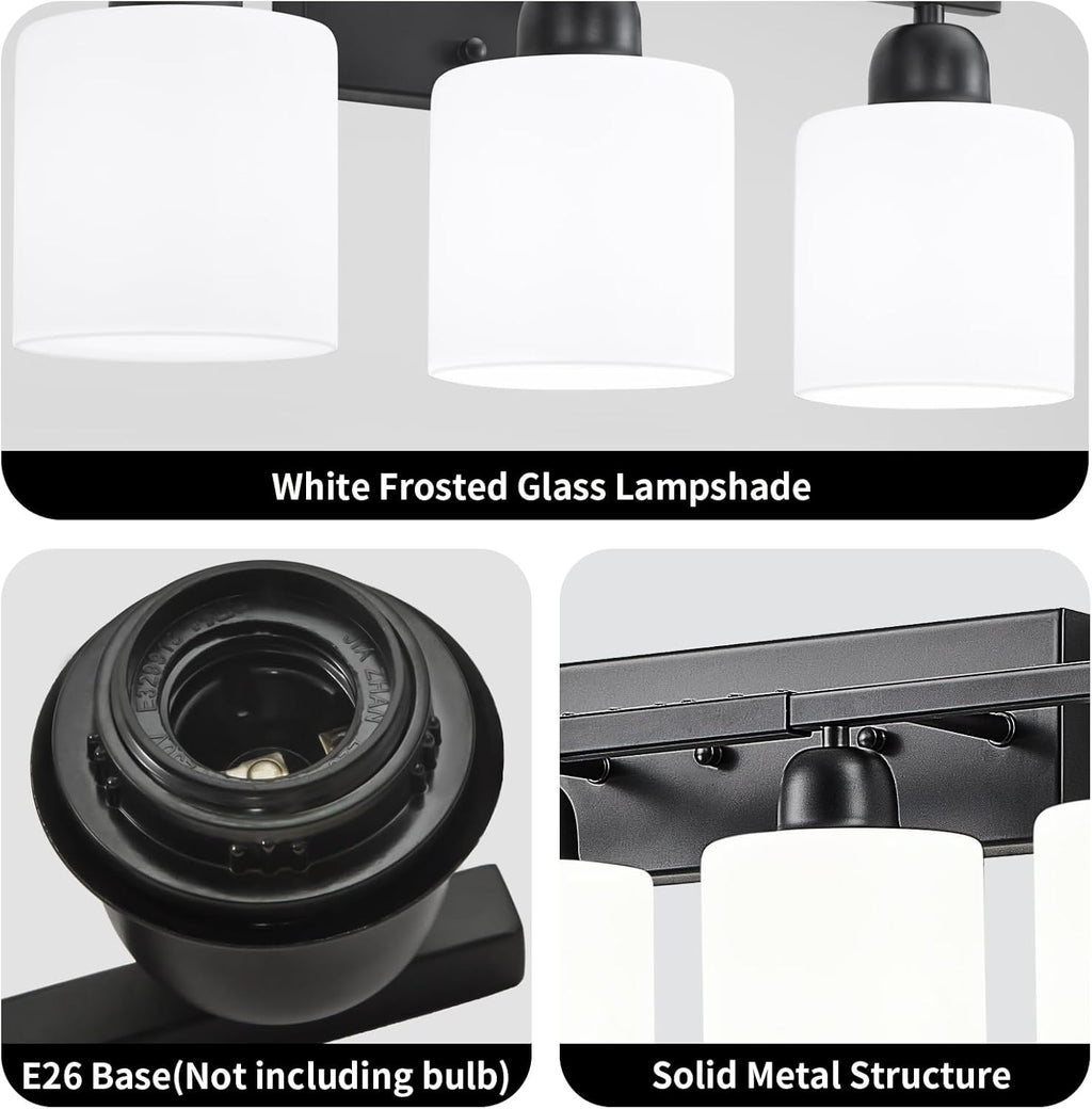 10 Light Black Vanity Lights for Giant Mirror, Bathroom Vanity Lights Over Mirror with Milky White Frosted Glass Shades,65 inch Bathroom Light Fixture for Mirrors, E26