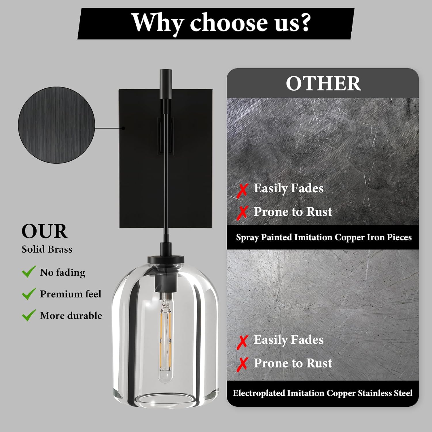 Crystal Brass Hemisphere Wall Sconce - Set of 2 Black Brushed Dimmable Sconces with Bulbs - Modern Hanging Light Decor - Luxury Indoor Lighting Fixture for Bedroom Living Room Bathroom Vanity Hallway