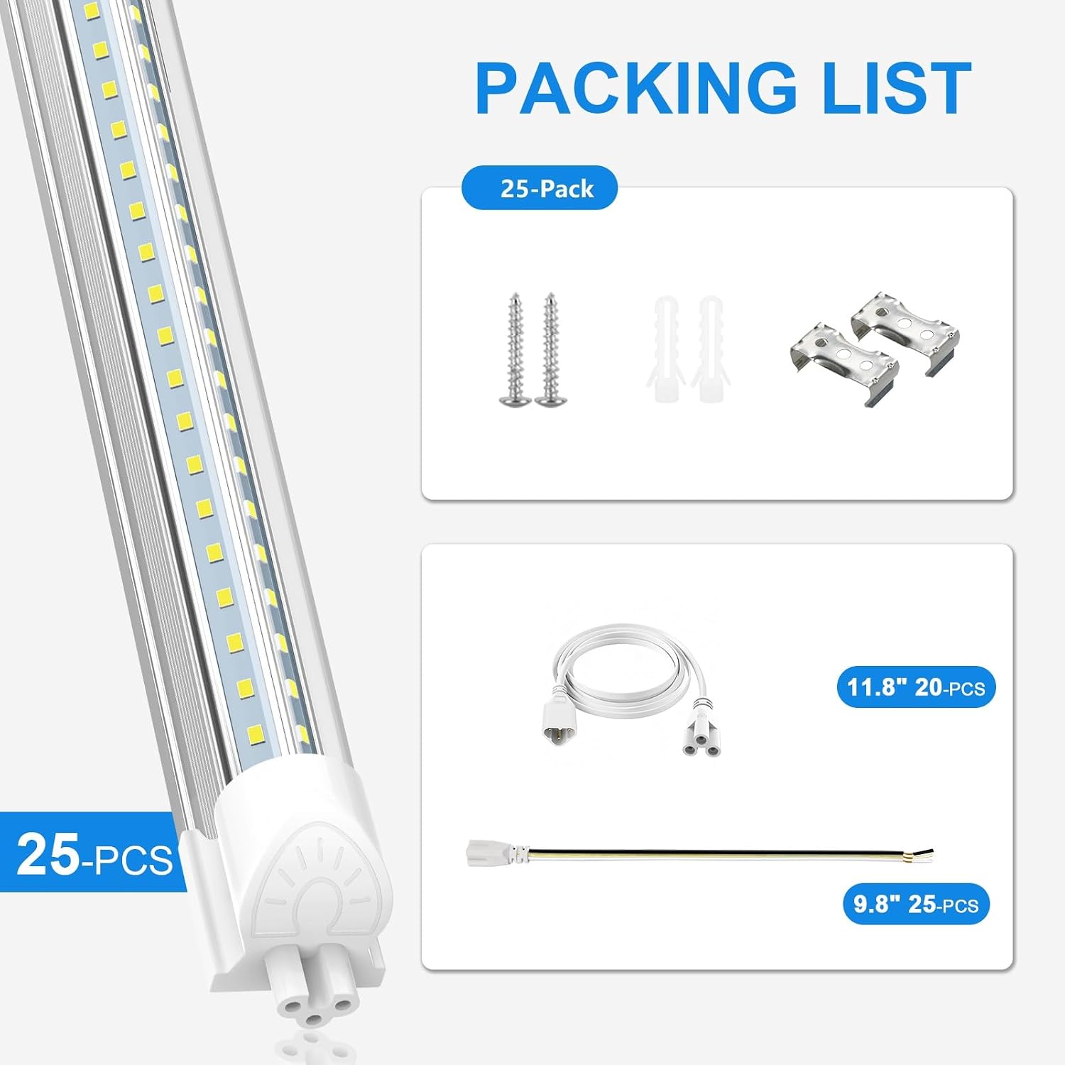 SHOPLED 4FT LED Shop Light (25-Pack), 45W, 6300LM, 6000K Cool White, V Shape LED Tube Lights, T8 Integrated Fixture for Ceiling, Workshop, Garage, Basement, Warehouse, Linkable, ETL Listed