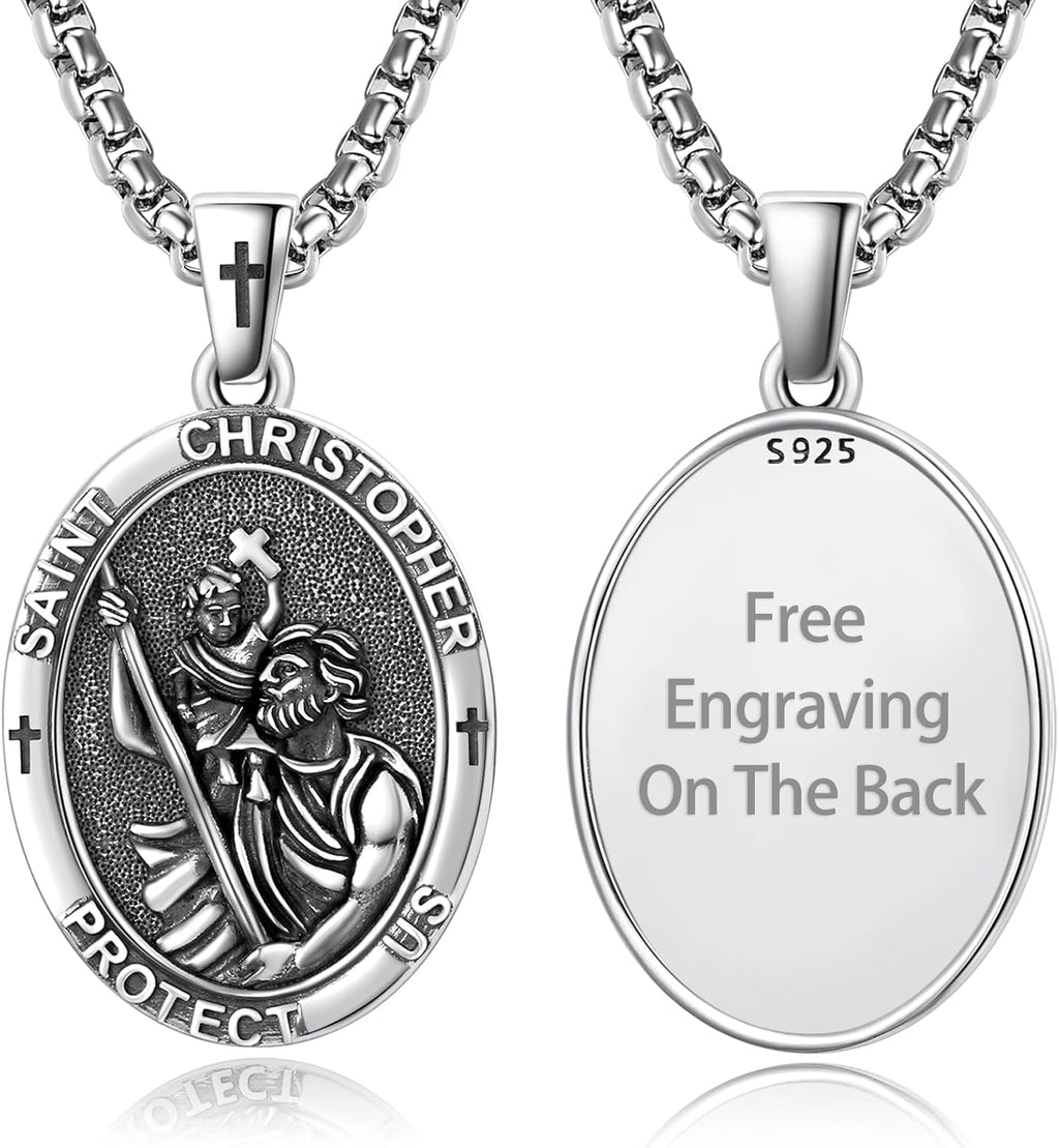 Patron Saint Medals 925 Sterling Silver Amulet Necklace Protection Jewelry for Men with 2.5mm 22'+2' Round Box Chain