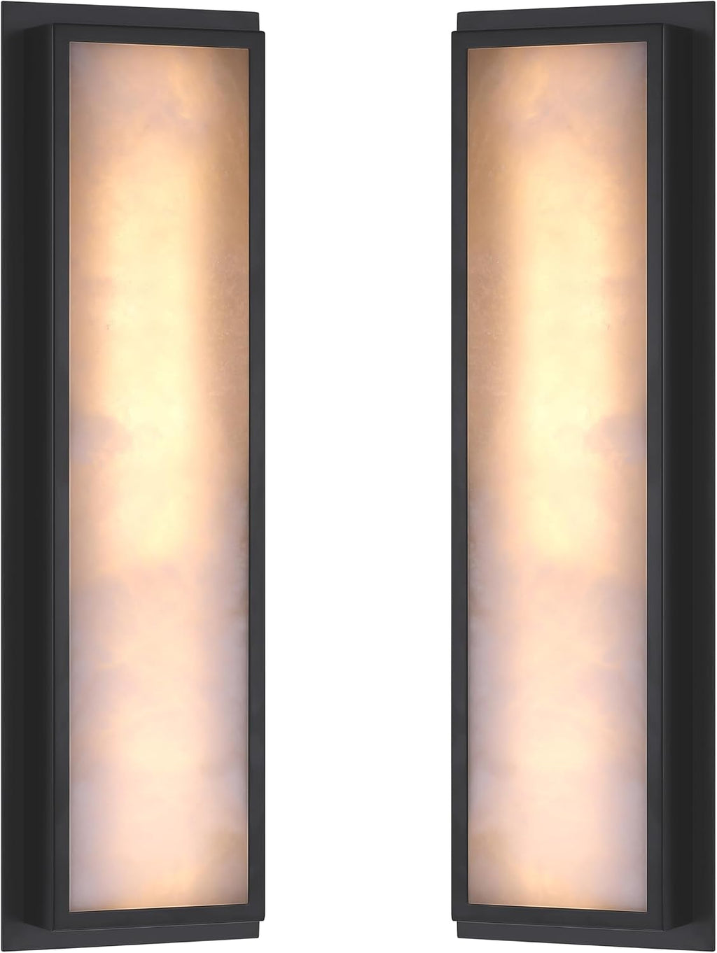 2 Pack 20 Inch Natural Alabaster Bathroom 20W-3000K LED Home Wall Sconce Modern Concise Style Wall Light Fixture,Black Finish for Bedroom Hallway Bedside Living Room