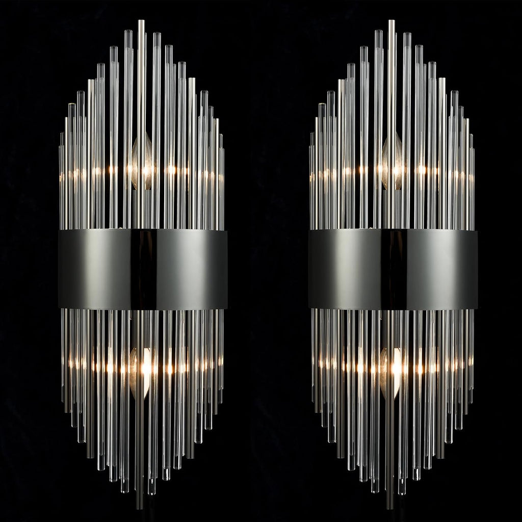SAMTEEN Modern 2-Light Crystal Wall Sconces Set of Two Black Glass Bathroom Wall Light Fixtures Luxury Crystal Sconces Wall Decor for Bedroom Hallway Entryway