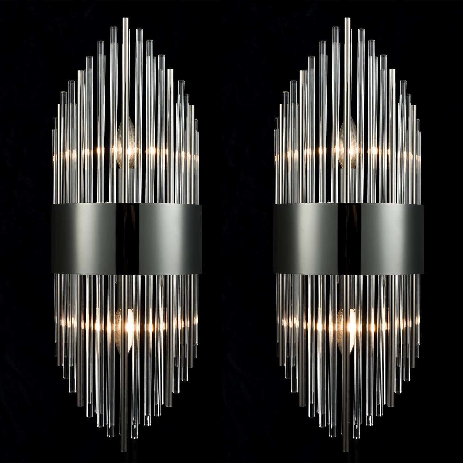 SAMTEEN Modern 2-Light Crystal Wall Sconces Set of Two Black Glass Bathroom Wall Light Fixtures Luxury Crystal Sconces Wall Decor for Bedroom Hallway Entryway