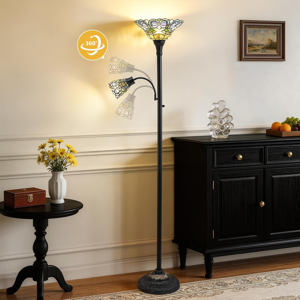 Luvkczc Tiffany Floor Lamp, Stained Glass Lamp Victorian Style with Adjustable Gooseneck Reading Lamp – 70' Tall Torchiere Floor Lamps for Living Room