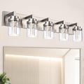 MELUCEE LED Vanity Light Bar 5-Light Bathroom Vanity Light Modern 25W Bath Lamps Over Mirror Brushed Nickel Bathroom Wall Lighting Fixtures with Clear Glass Shade Bubble Crystal Restroom Lighing