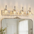 Vintage Bathroom Vanity Light, 5-Light Brushed Nickel Vanity Lighting Fixture with Flower Glass Shade, Bathroom Lighting Fixtures Over Mirror