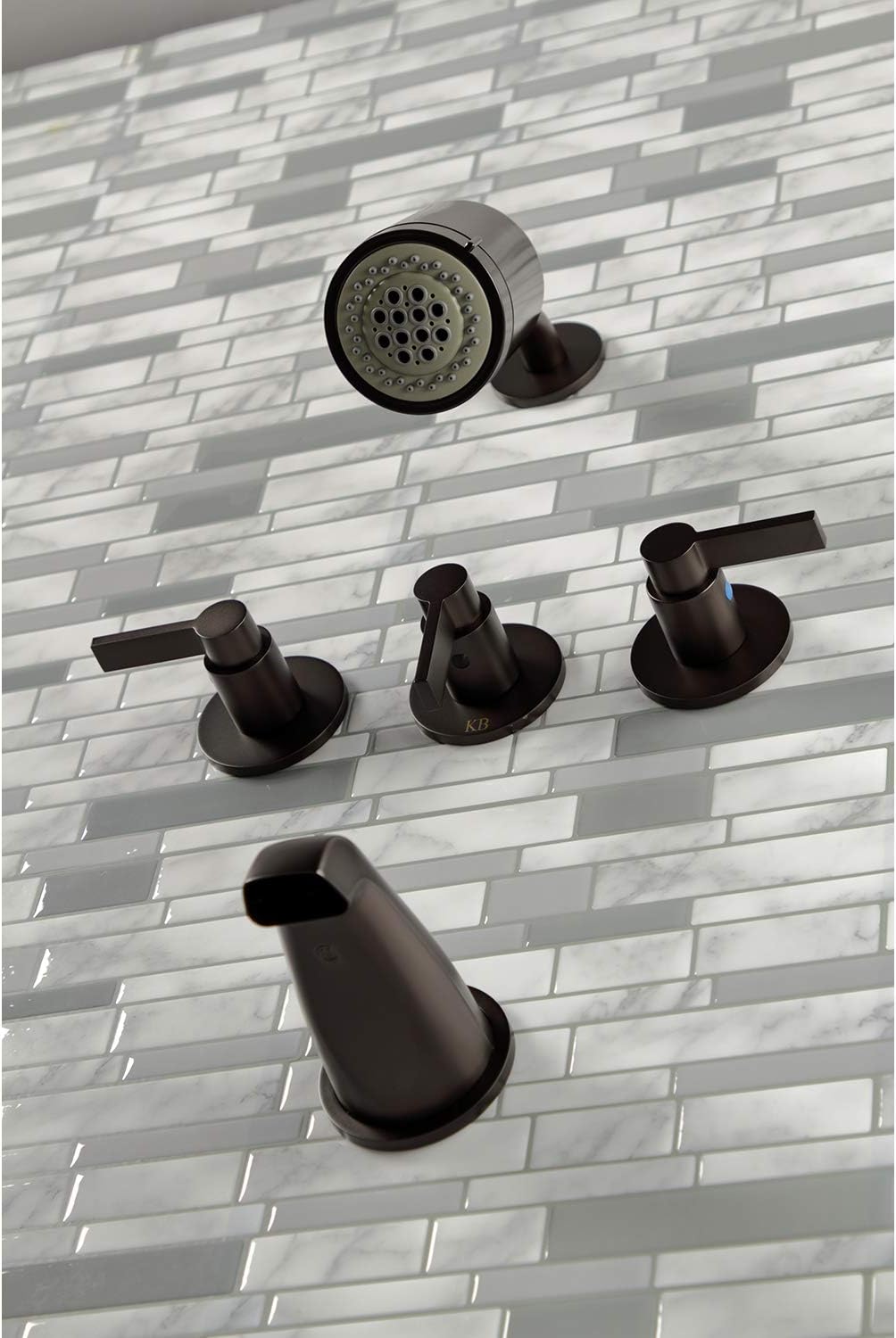 Kingston Brass KBX8135NDL NuvoFusion Triple-Handle Tub and Shower Faucet in Oil Rubbed Bronze