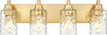 4-Light Bathroom Light Fixtures, 24.5 Inch Brushed Gold Vanity Lights with Clear Hammered Glass Cylinder Shade, Modern Vanity Lighting Fixture Over Mirror, VL198-BG-4
