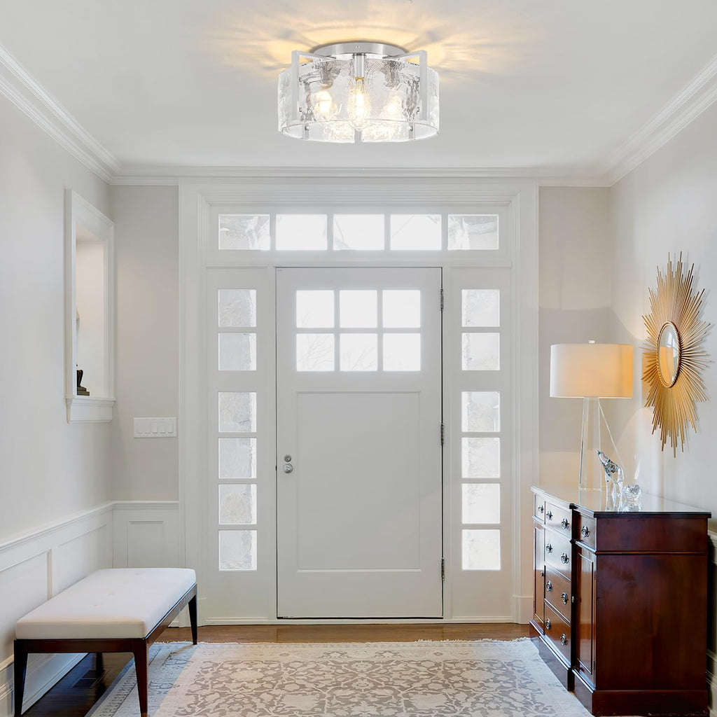 18.5'' Modern Brushed Nickel Semi Flush Mount Ceiling Light, Hallway Light Fixtures, 4-Light Glass Ceiling Lights for Entryway Kitchen Dining Room Foyer Bedroom Living Room Bathroom Lighting Fixtures