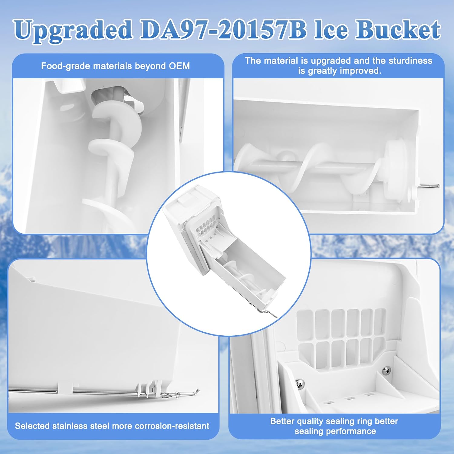 DA97-20157B, DA97-20157A Refrigerator Ice Bucket Compatible with Samsung RF22R7351SG, RF24R7201SR, RF27CG5400SR, etc Series Refrigerators Ice Container, Part Number: 4993476, PS12720126, etc