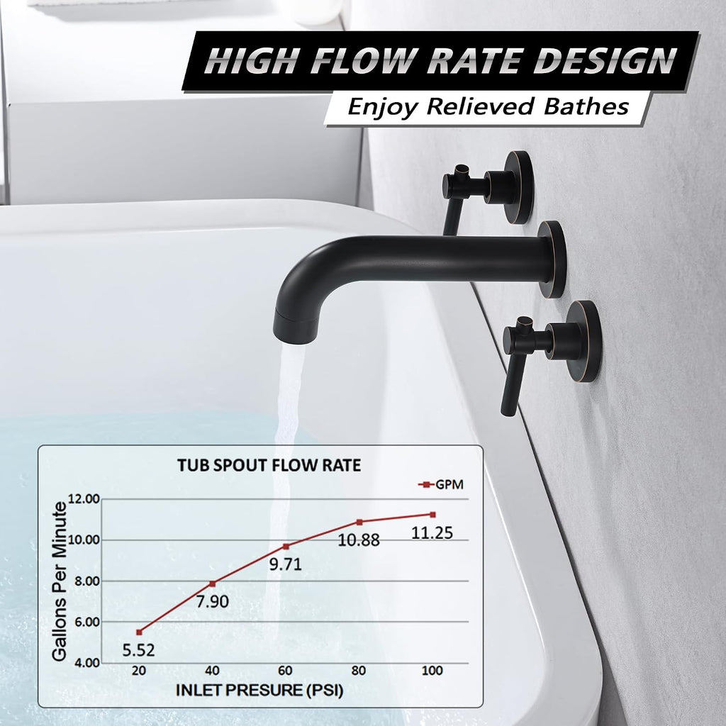 SUMERAIN Oil Rubbed Bronze Bathtub Faucet Wall Mount 3 Hole Tub Filler