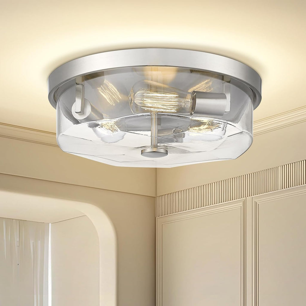 Brushed Nickel Flush Mount Ceiling Light, 3-Light Hallway Light Fixtures, Modern Farmhouse Farmhouse Ceiling Light Clear Glass for Kitchen Porch Entryway Indoor Outdoor