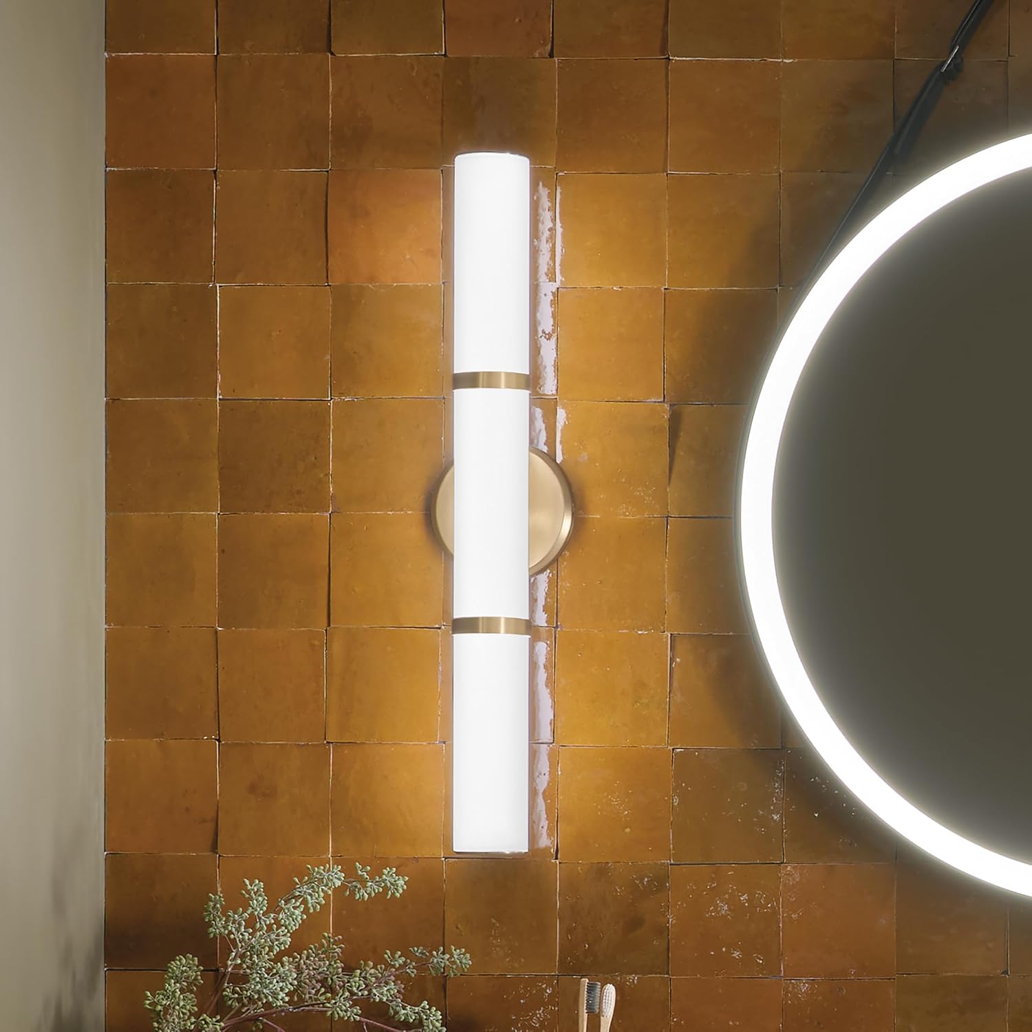 Kichler Rosh 24.25' LED Bathroom Vanity Light Fixture with White Glass in Champagne Bronze, Modern Minimalist Bath Bar for Mirror, Dimmable (24.25' W x 5' H), 55188CPZLED