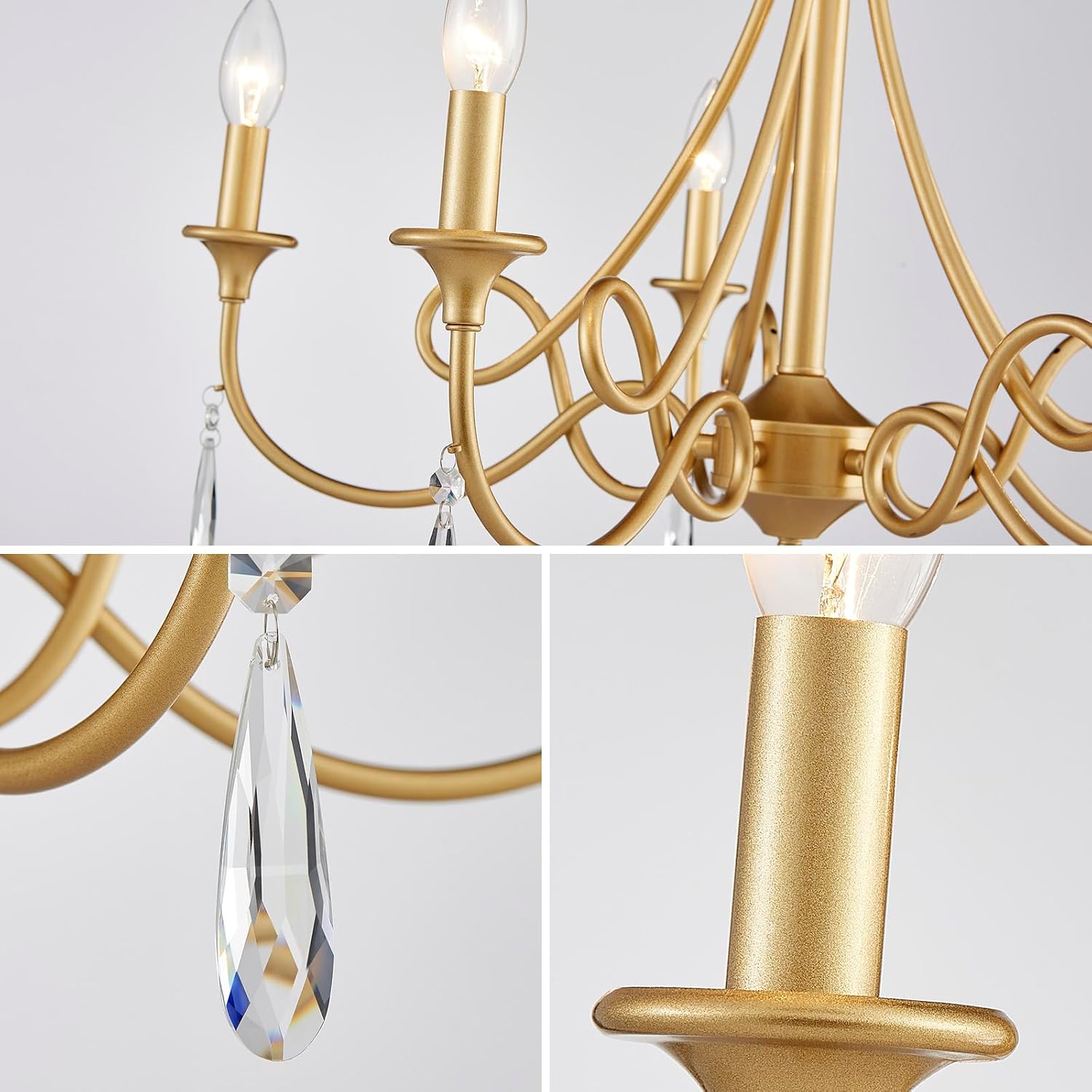 5-Light Farmhouse Chandeliers for Dining Room Lighting Fixtures Hanging, Rustic Gold Candle Modern Chandelier Vintage Hanging Ceiling Lamp for Bedroom Kitchen Island Living Room Entryway Foyer, Gold