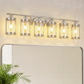 6-Light Brushed Nickel Bathroom Light Fixtures Over Mirror with Clear Glass and Metal Cage Shade, 42' UL-Listed Modern Farmhouse Wall Sconce for Bath, Hardwire E26, OS-3014BN-6W