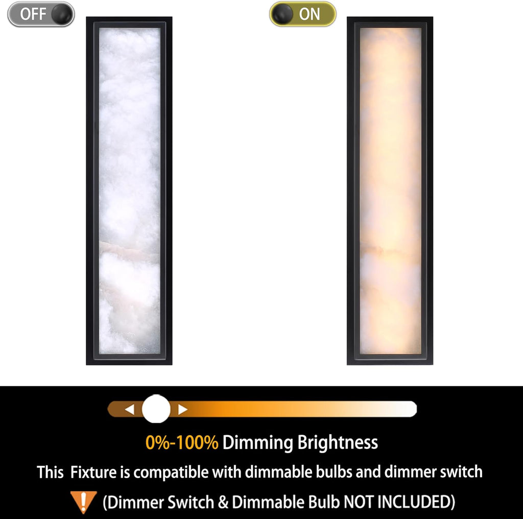 2 Pack 24 Inch Natural Alabaster Bathroom 20W-3000K LED Home Wall Sconce Modern Concise Style Wall Light Fixture,Black Finish for Bedroom Hallway Bedside Living Room