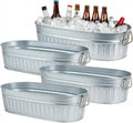 Lallisa 4 Pcs 5.3 gallons Galvanized Beverage Tub Galvanized Bucket Metal Ice and Drink Bucket with Handles Tub for Parties Farmhouse Home Pool Bar (Sliver)
