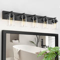 IZORRO Bathroom Vanity Light Fixture, 5-Light 36 Inch Matte Black Bathroom Light Fixtures Over Mirror, with Clear Glass Shade, Modern Farmhouse Vanity Lights, Rustic Restroom Lighting Fixtures