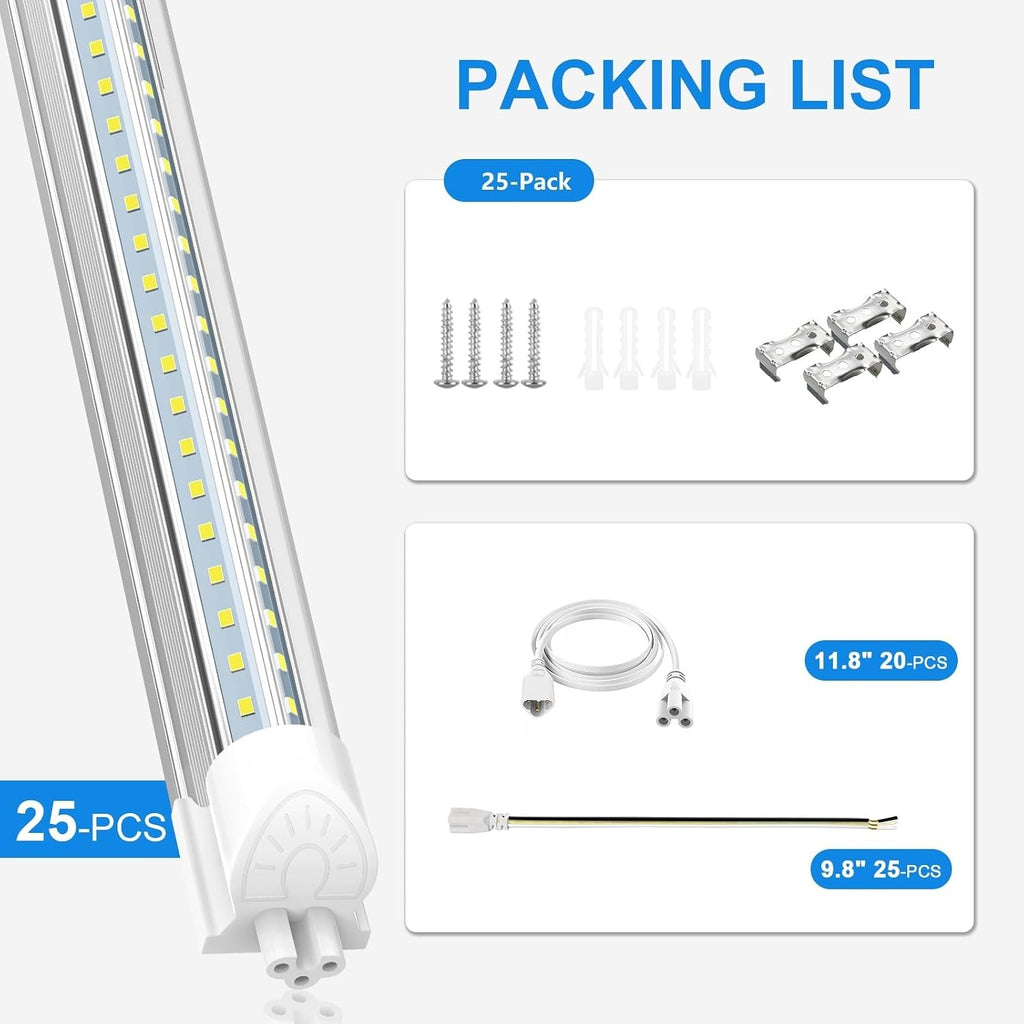 SHOPLED (25 Pack) 6FT LED Shop Light, 60W 8000LM 6000K Cool White, V Shape, Linkable Ceiling Lights T8 LED Tube Light Fixture, Shop Lights for Garage, Warehouse, Basement