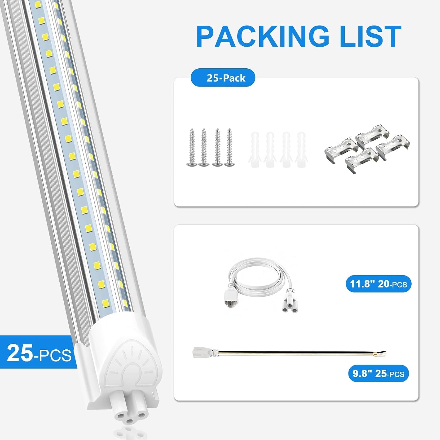 SHOPLED (25 Pack) 6FT LED Shop Light, 60W 8000LM 6000K Cool White, V Shape, Linkable Ceiling Lights T8 LED Tube Light Fixture, Shop Lights for Garage, Warehouse, Basement