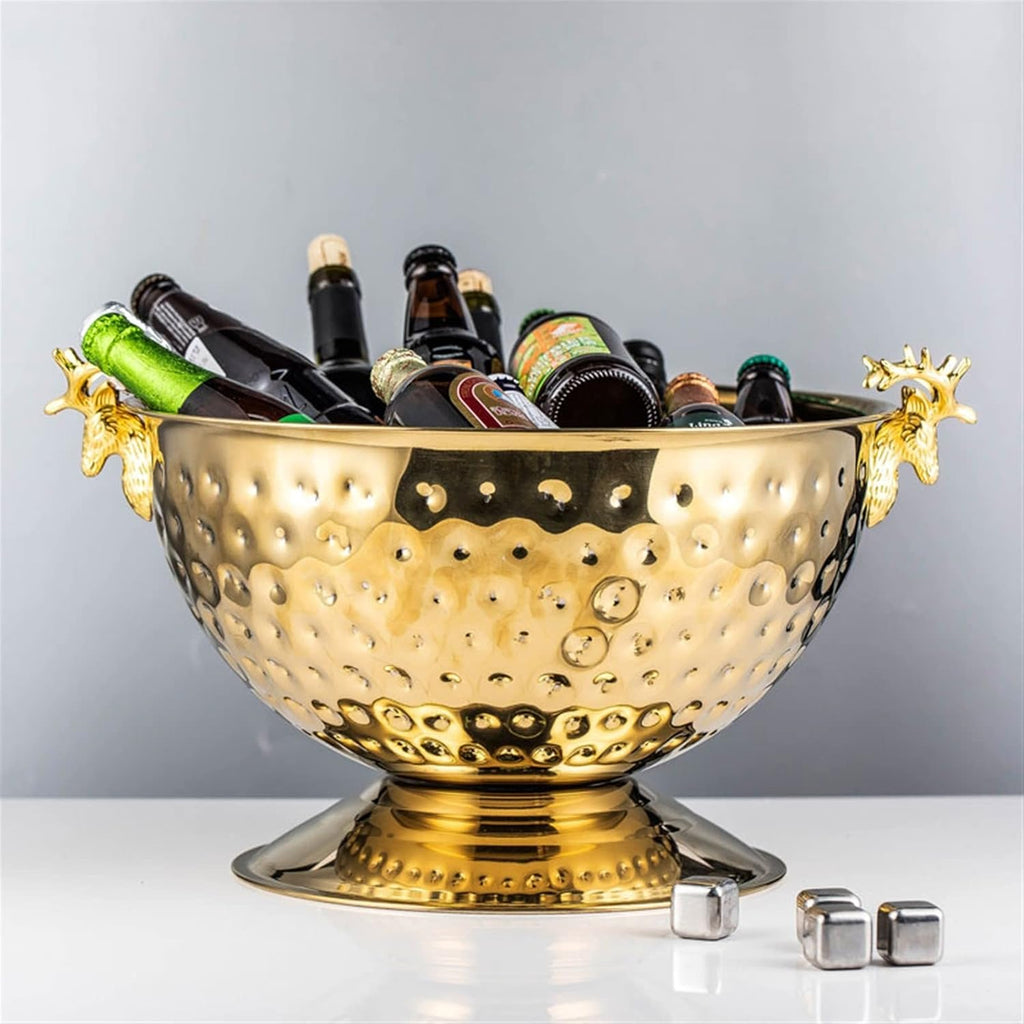 Ice Bucket Champagne Bucket Ice Buckets for Parties, Deer Head Stainless Steel Ice Pails, Large Golden Champagne Basin Bar KTV Ice Wine Bucket High-End Decoration Ice Bucket Beverage Tub (Color : Bra