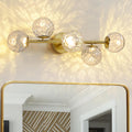 LED Bathroom Vanity Light Fixtures: 3000K Modern Gold Brush Brass 5 Lights Wall Sconce - 20W Dimmable Midcentury Vanity Light with Hammered Clear Globe Bubble Glass Shade for Bathroom Hallway Bedroom
