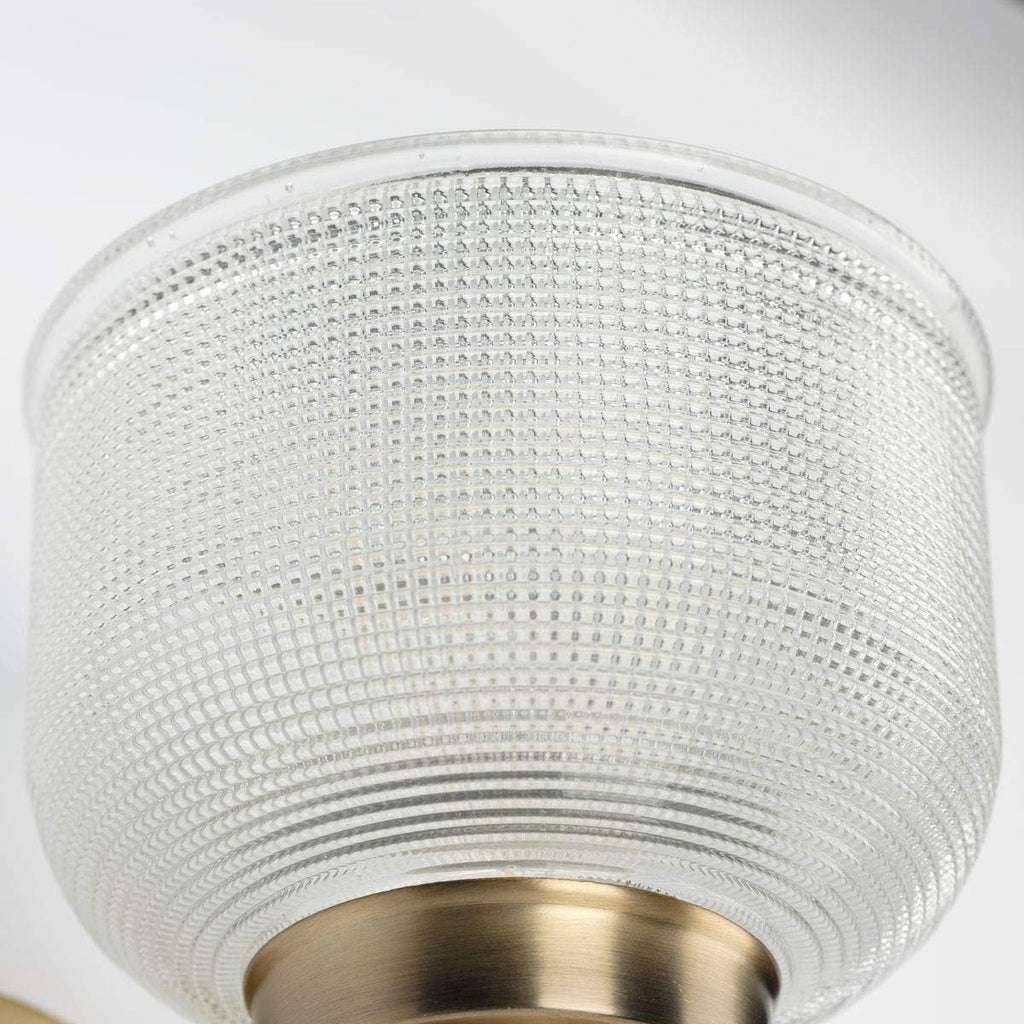 Progress Lighting P2992-163 Archie Collection Clear Double Prismatic Glass Coastal Bath Vanity, 3-Light, Vintage Brass