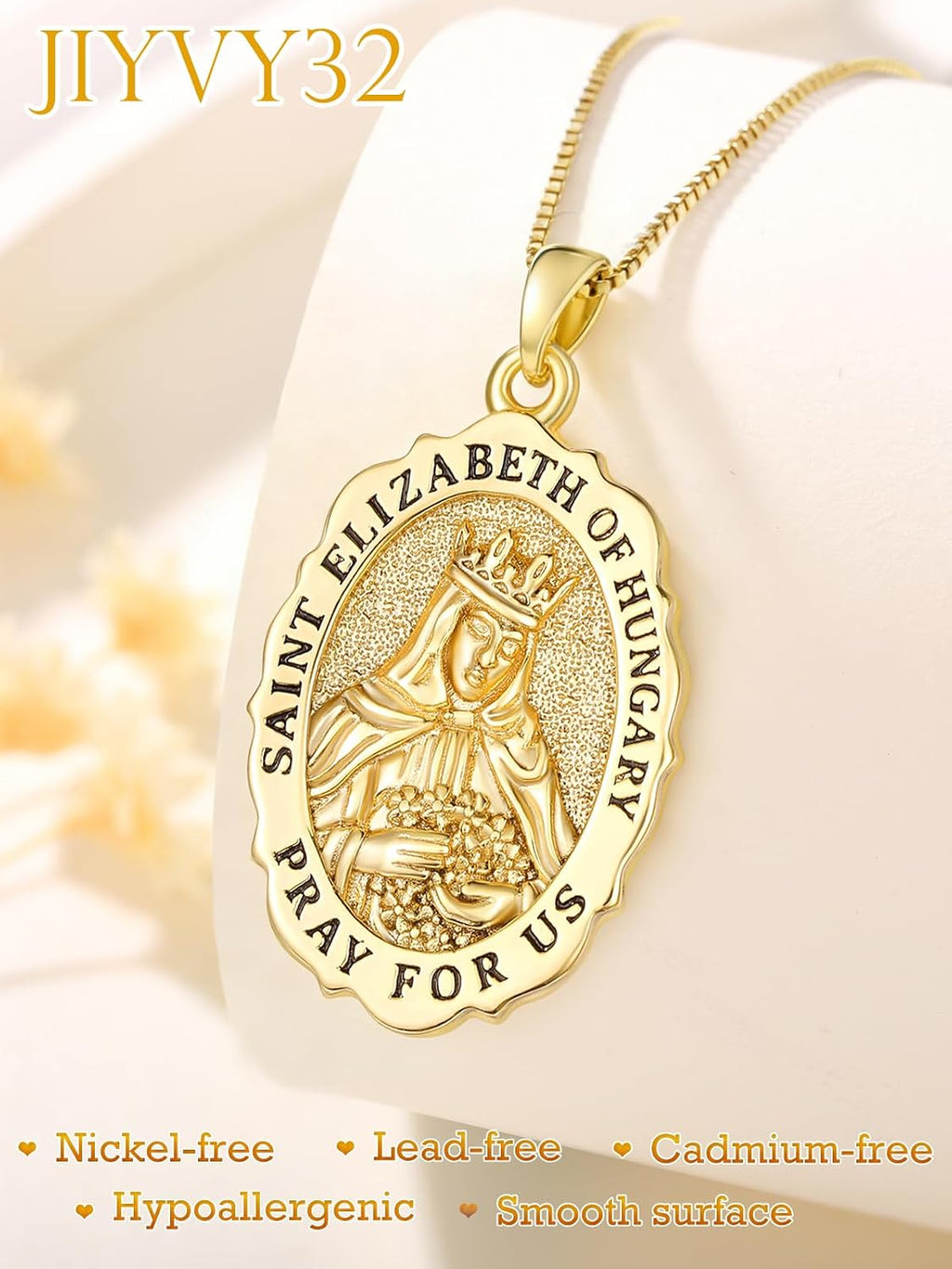 14K Gold Saint Medal Necklace for Women, Catholic Patron Saint Pendant Necklace, Christian Religious Jewelry Gift for Confirmation Baptism Communion Christmas Birthday